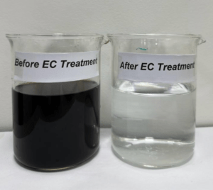 Initial Wastewater Influent (left) &amp; Effluent Post-treatment (right)